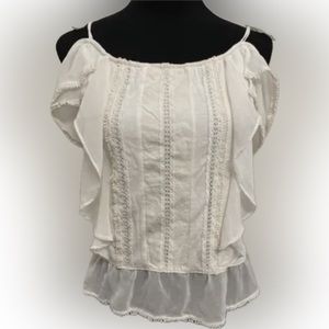 WHBM | EMBROIDERED COLD-SHOULDER TOP white